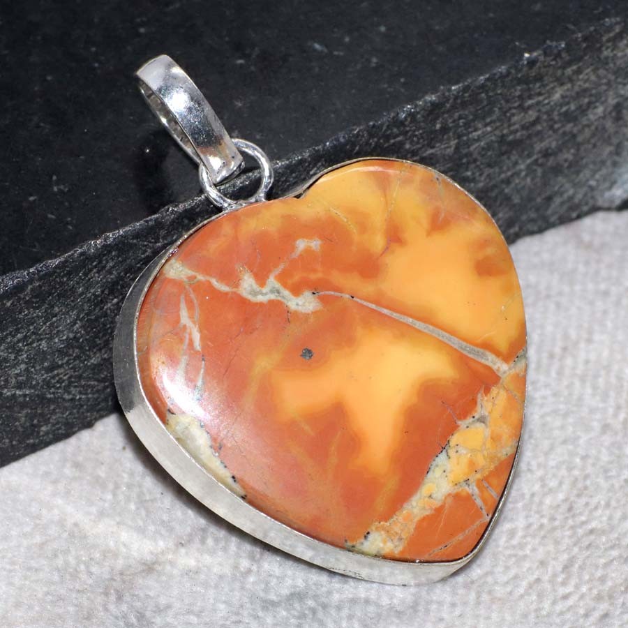 Heart Maligano Jasper 925 Silver Plated Pendant 1.8