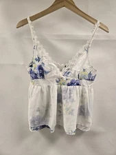 Moda International Cami Tank Top Womens Medium White Floral Lace Babydoll Trim