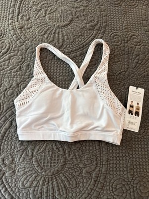 Alo Yoga Patina Bra White/Buff Sports Performance Workout Cutout Medium Laser