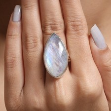 Rainbow Moonstone Ring Solid 925 Silver Statement Ring Handmad Ring Gift For Her