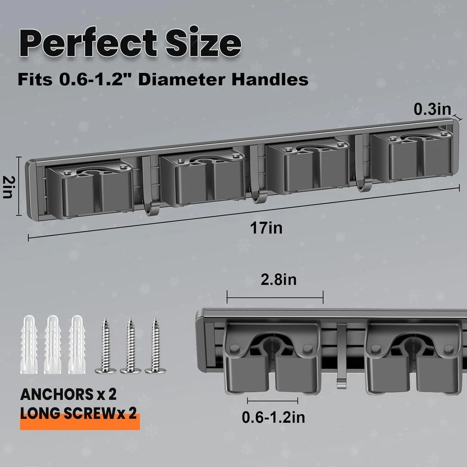Soporte organizador de escoba de montaje en pared ganchos de almacenamiento para cocina jardín lavandería Foto 4 de 4