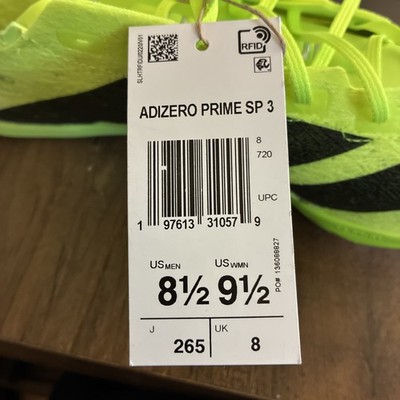 Adidas Adizero Prime SP 3 Track Spikes Men Size 8.5 Lucid Lemon