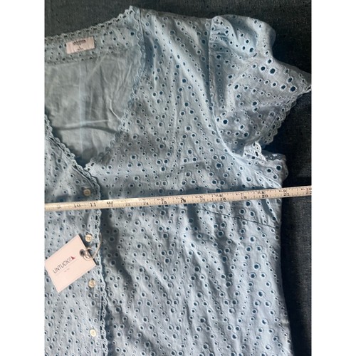 Untuckit for her Top Harriet Style #41094 blau Lg Ösen Spitze Baumwolle Bluse - Bild 7 von 7