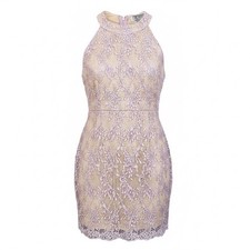 Lulus Womens Lavender & Beige Lace Sleeveless Cocktail Dress High Neck Size S