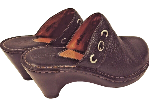 Geboren Damengröße 10 schwarz Leder Corii Clogs Slipper Slide Keilabsatz Pantoletten