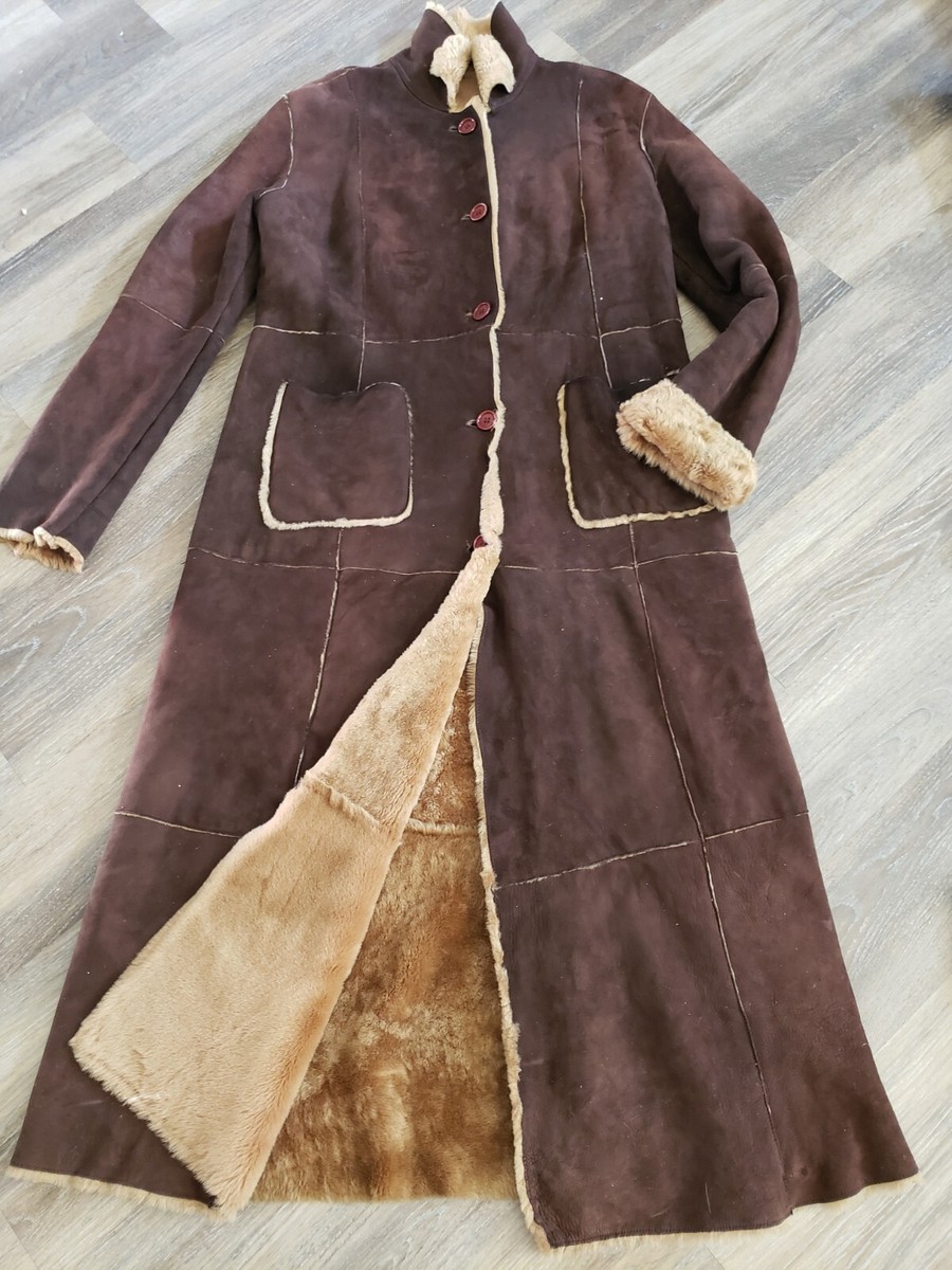 コート B&W Shearling coat Brown Original Shearling genuine coat sheepskin long full length