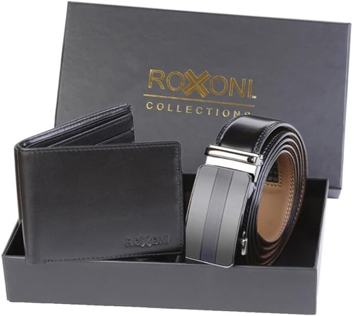 Pupeez Men's Ultra Soft Geniune Leather Rachet Belt and Wallet Gift Box - Picture 7 of 19