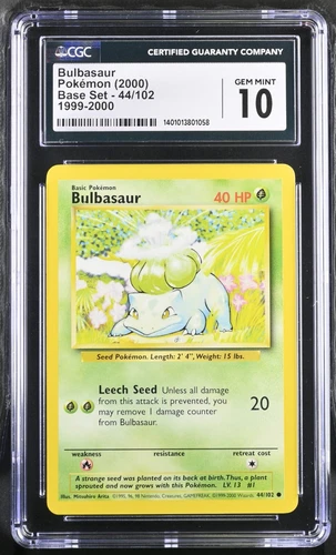 CGC 10 Bulbasaur Base Set 4th Printing 1999-2000 Vintage UK Print Pokemon 44 PSA