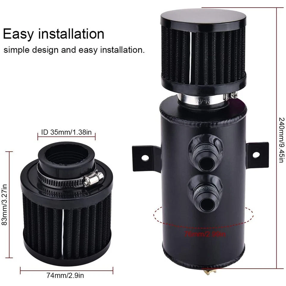 10AN Oil Catch Can Reservoir Tank 2 Port Dual Breather Filter Baffled+ 20ft hose - Изображение 2 из 4