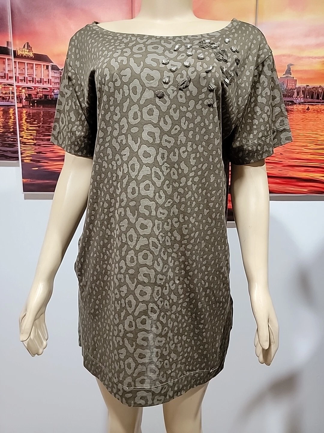 Robe chemise Gucci décontractée femme taille M verte imprimé animal avec poches NEUVE #7