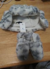 NWT Baby Gap Faux Fur Hat 18-24 Mos  Mitens one size Cheetah Snow Leopard