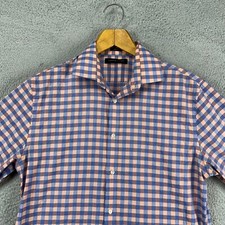 Tommy Hilfiger Mens Dress Shirt Medium 15.5 32-33 Pink Blue Check Long Sleeve