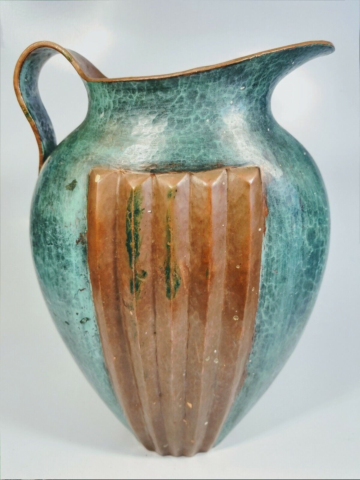 Mexican Artisan Hand-Crafted Bronze With Green Patina Watering Jug Pitcher