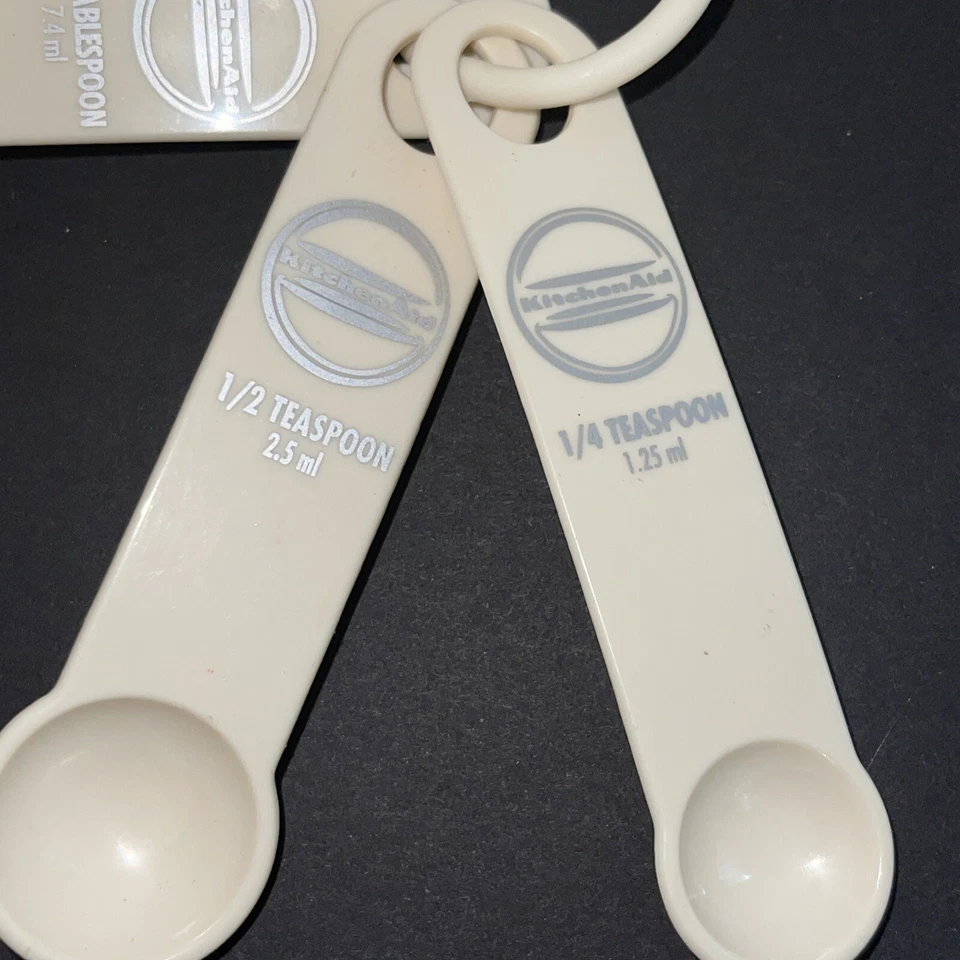 KitchenAid Measuring Spoons - Plastic (Set of 4 Spoons) Cream With Silver Logo - Image 3 of 4