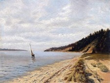 lake sailboat beach by J. Peto Tile Mural Kitchen Wall Backsplash Ceramic 10x8