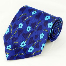 I Love You Men's Necktie Romantic Hearts Flowers Valentines Day Blue Neck Tie