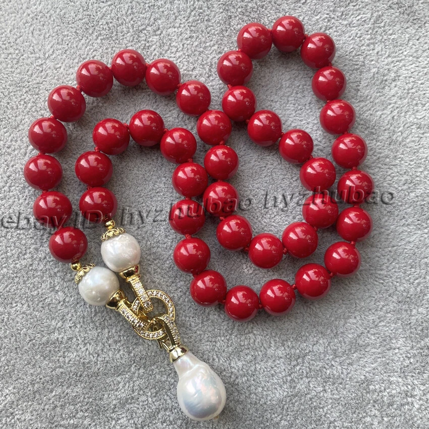 Collar colgante de perlas barrocas de 8/10 mm redondas de perlas rojas de coral de 15x20 mm Foto 4 de 4