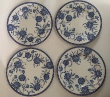 Portobello By Inspire Dinner Plate Set of 4 Blue Floral with Dot Rim China PYI14