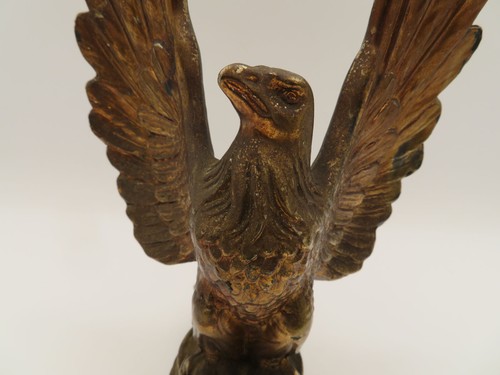 Vtg Antique? Brass Eagle w Wings Flag Pole Topper Finial Statue Heavy 8" tall - Picture 3 of 10