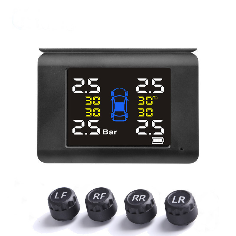 Wireless Solar TPMS LCD Car Tire Pressure Monitoring System 4 External Sensors