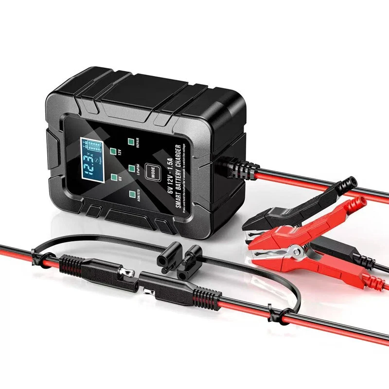 Carregador de bateria de motocicleta 6-12V display de reparo de pulso inteligente kit rápido chumbo-ácido - Imagem 3 de 4