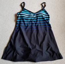 Womens Swim Dress-MAXINE OF HOLLYWOOD-black/blue striped stretch padded-10