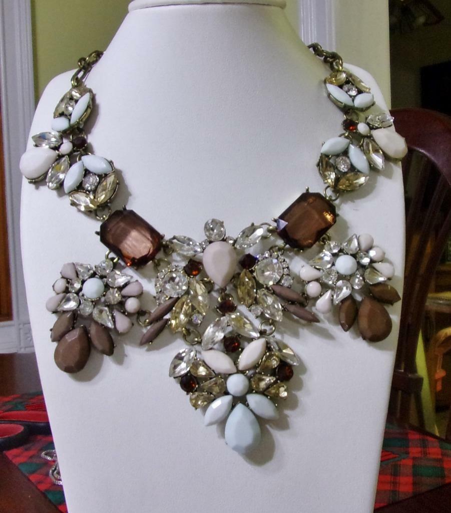 Runway Style Gold Tone & Assorted Color & Cut Lucite Rhinestone Bib Necklace 21"