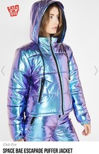 Dollskill Space Coat Escapade Puffer Jacket Shimmer New Medium Zip Up Hooded New
