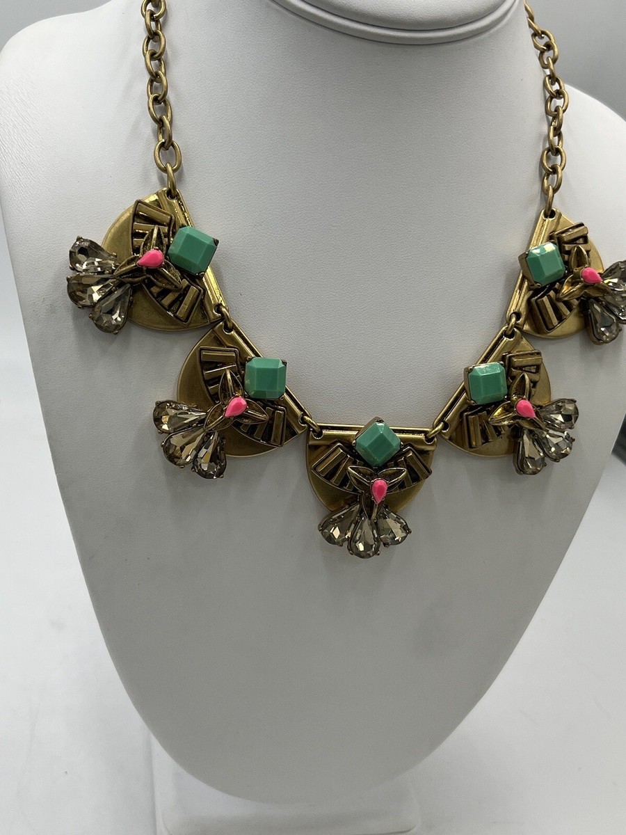 Stella Dot Devina Green Pink Antique AB Gold Tone Collar