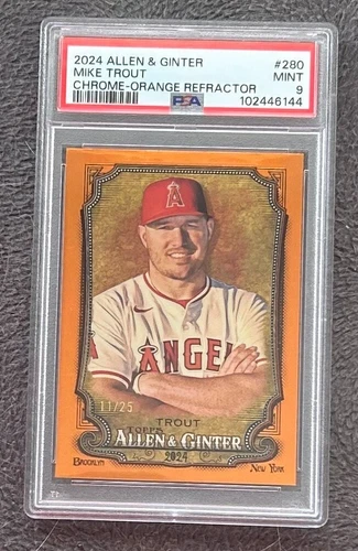 2024 Topps Allen & Ginter Mike Trout 280 CHROME ORANGE REFRACTOR /25 Pop 1 PSA 9