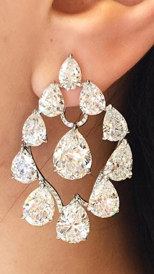 925 Sterling Silver Earrings Cubic Zirconia White Pear Shape Drop Women Jewelry - Image 3 of 4