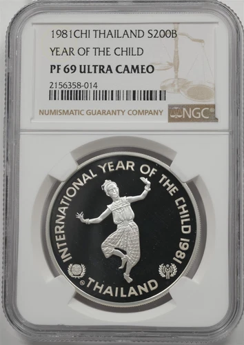 Thailand 1981-CHI 200 Baht Proof NGC PF69 ULTRA CAMEO Year Of The Child NG2039 c