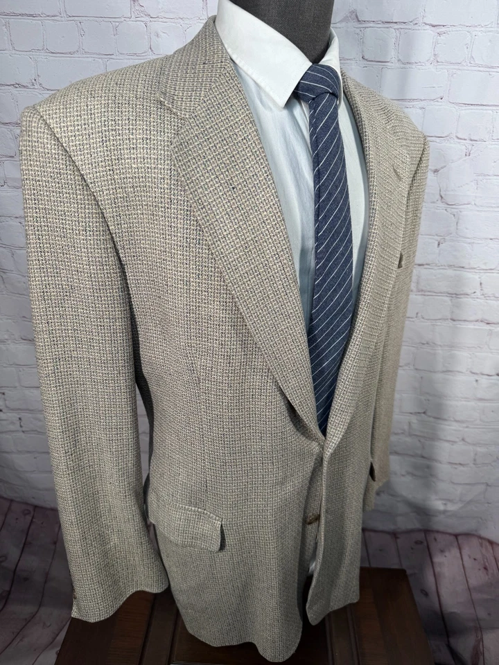 NORM THOMPSON Mens Beige SILK Blend 2-Button Sport Coat Blazer Jacket 44L - Image 3 of 4