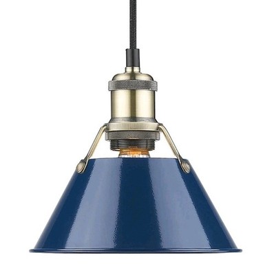 Golden Lighting 3306-S Orwell 8''W Outdoor Mini Pendant - Aged Brass / Navy Blue