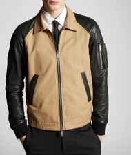Bomber DSQUARED2 cotone pelle-maniche nuovo - beige e nero - S - £990