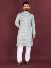 Men Kurta Set Pakistani Kurta Pyjama Indian Suits Sherwani Wedding Party Groom