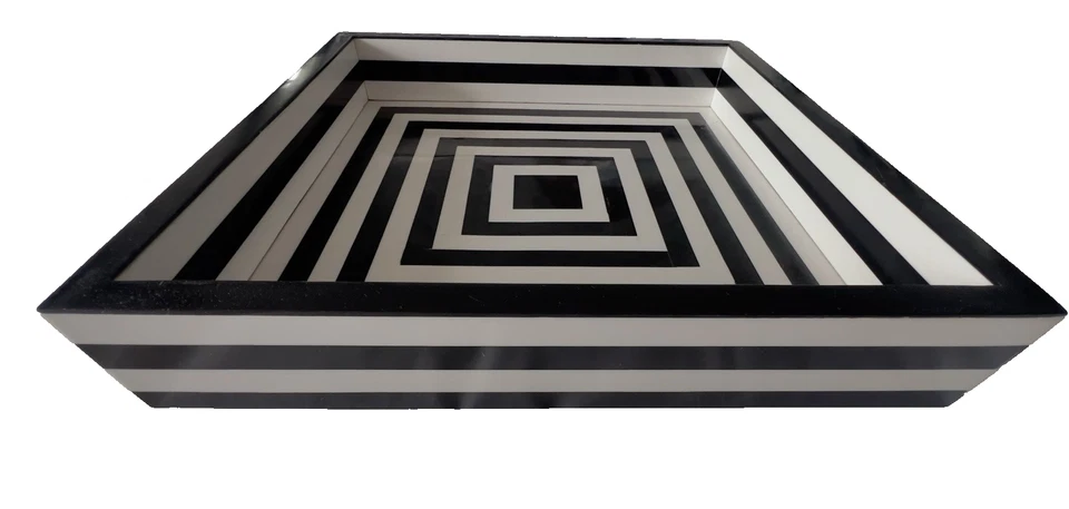 BANDEJA cuadrada a rayas blanca y negra geométrica 15" x 15" Op ART para servir decoración del hogar Foto 3 de 4