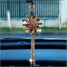 Rear View Mirror Pendant, Bling Crystal Hanging Ornament, Fashion Style: White