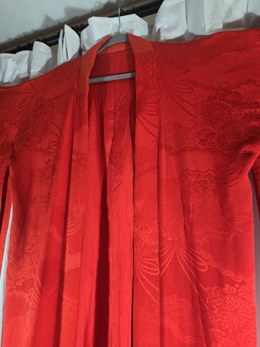 Vintage roter Furisode Kimono 100 % Seide Langarm formell japanisches Gewand Museum - Bild 6 von 24