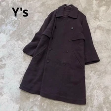 Y’s Yohji Yamamoto Wool Double-Breasted Asymmetrical Coat Brown One Size