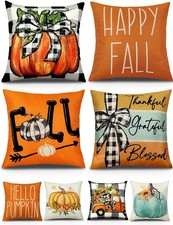 Happy Fall Autumn Decorations Pumpkin Pillow Covers Couch Sofa Gift 4PCS 16"x16"