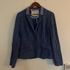 Anthropologie Cartonnier Winona Linen Cotton Embroidered Blazer Jacket SZ 4