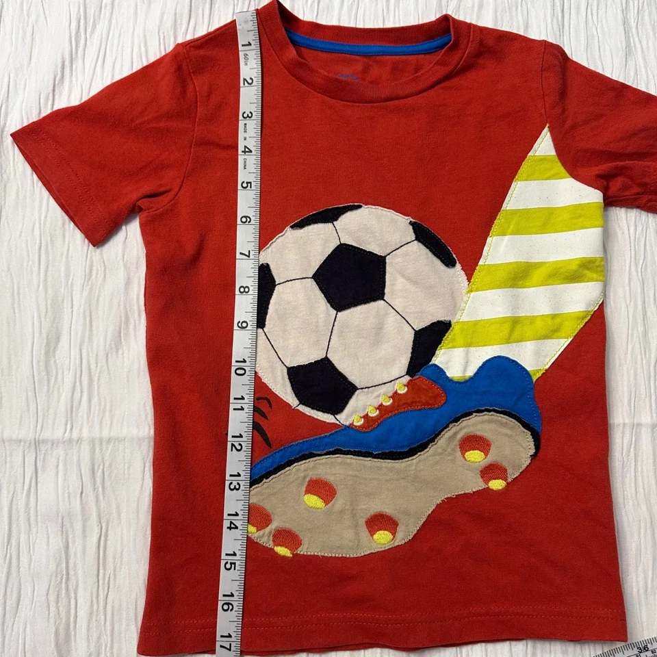 Mini Boden Short Sleeve Tshirt Soccer Applique Brick Red/Orange Cotton Boys 3-4 - Image 4 of 4