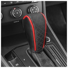 Leather Gear Shift Cover Diamond Embroidery Design,Durable Shift Knob Black/Red