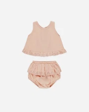 Rylee + Cru Ruffled Tulip Top and Bloomer Set Melon 12-18 Months Baby Onepiece