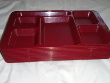 Set of 12 Cambro 1596CW Polycarbonate Maroon 6-Compartment Cafeteria Lunch Trays