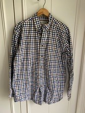Orvis Button Down Shirt Men XL Blue Green Plaid Flannel Long Sleeve