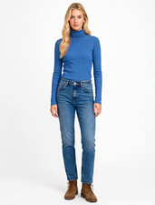 Women s Blue Solid Knit Turtleneck Pullover Top Long Sleeve Basic Regular S/M