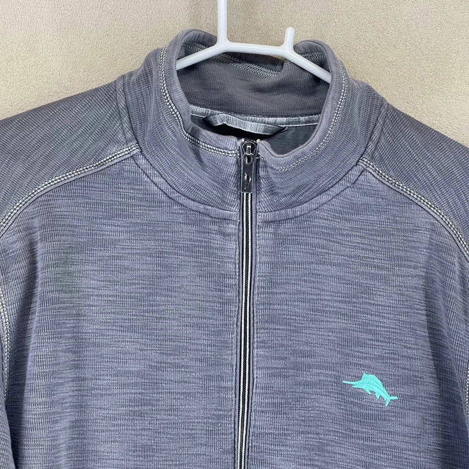 Tommy Bahama Montego Beach 全拉链运动衫男式 L 灰色刺绣标志 — 第 2/4 张图片