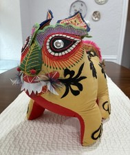 Large Vintage Chinese Tiger Cat Sand Plush Animal Figurine